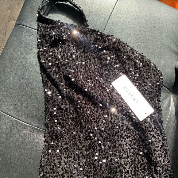 BLACK SEQUIN MINI DRESS - Picture 3 of 8